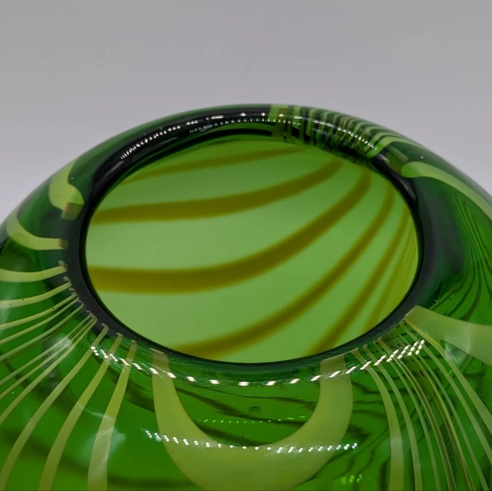 Green Glass Striped Accent Vase